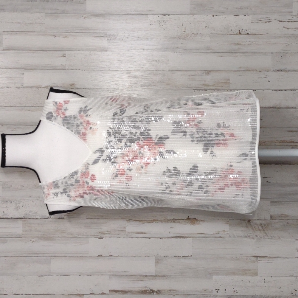 NWT WHBM Sleeveless Floral Sequin Overlay Blouse